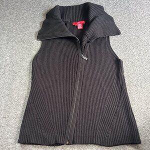 Etc Vest Chunky Sweater Cashmere Black L Large Diagonal‎ Zipper Punk Grunge